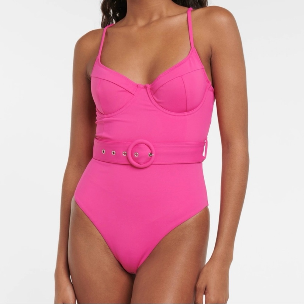 Jonathan Simkhai Noa Solid Belted Underwire One-piece Swimsuit In BERRY NWT
